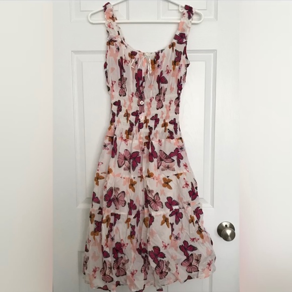 Impress Dresses & Skirts - IMPRESS 100% Cotton Butterfly Smocked Waist Midi Dress M Fit Pink White Lined